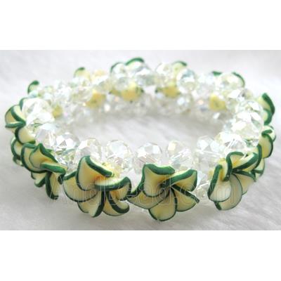 Fimo clay bracelet with crystal glass, stretchy, yellow