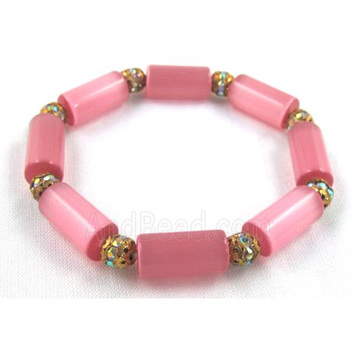 cat eye stone bracelet, stretchy, pink