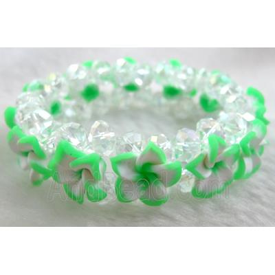 Fimo clay bracelet with crystal glass, stretchy, green