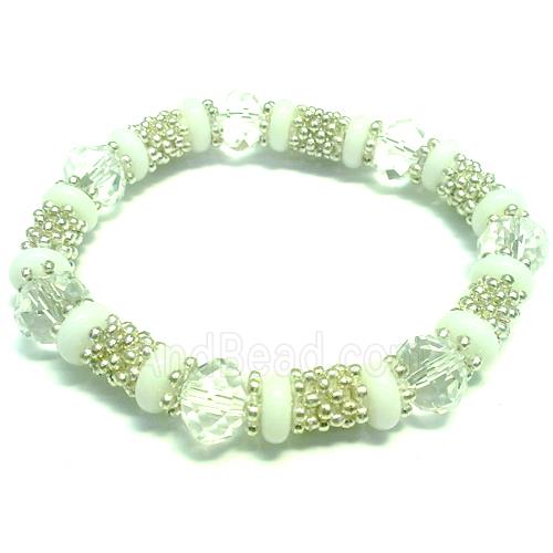 Stretchy Bracelets, chinese crystal bead and alloy snow spacer