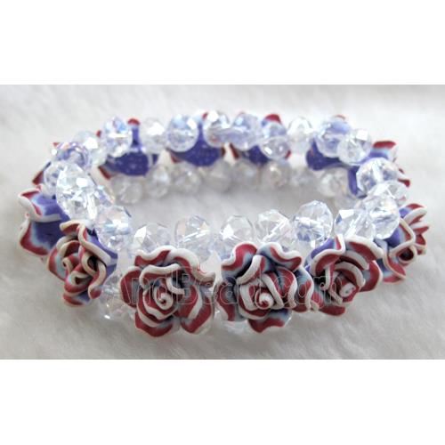 fimo clay bracelet with crystal glass, stretchy