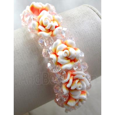 fimo clay bracelet with crystal glass, stretchy, yellow