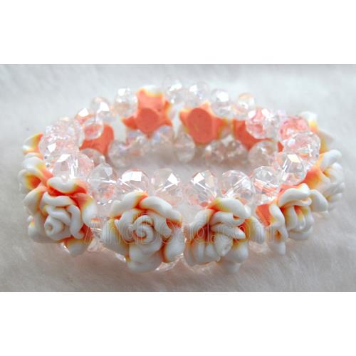 fimo clay bracelet with crystal glass, stretchy, yellow