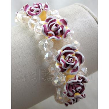 fimo clay bracelet with crystal glass, stretchy