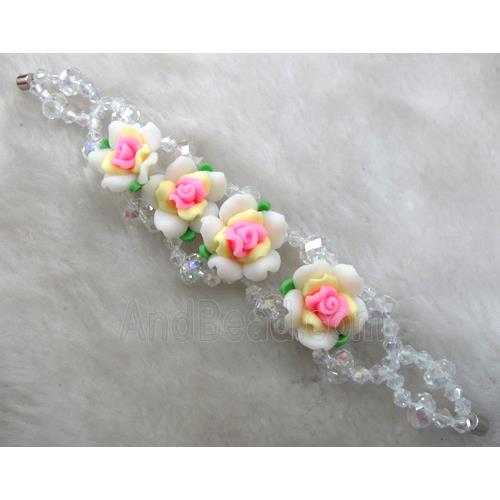fimo clay bracelet with crystal glass, colorful