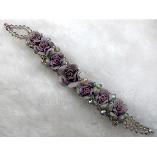 fimo clay bracelet with crystal glass, grey