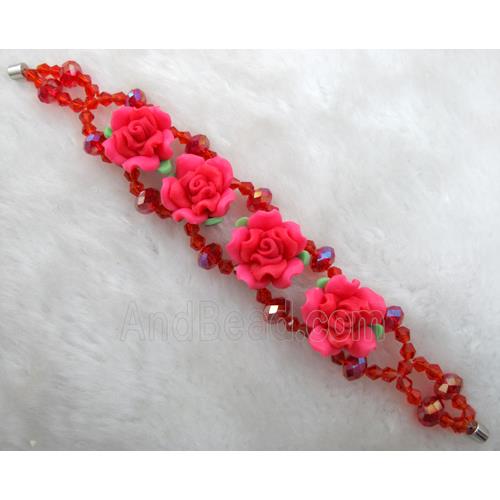fimo clay bracelet with crystal glass, red
