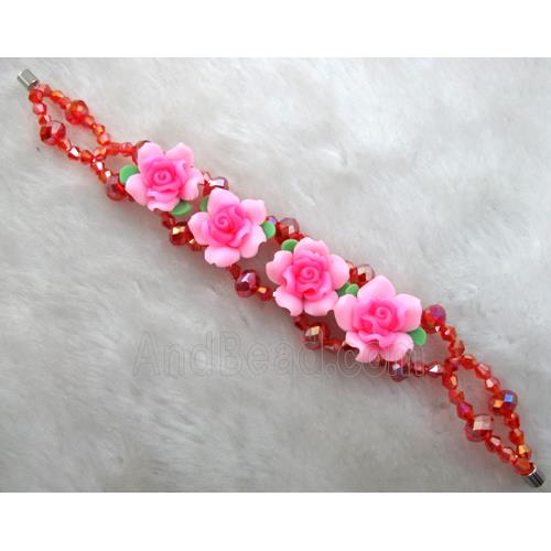 fimo clay bracelet with crystal glass, pink