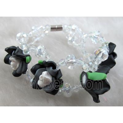 fimo clay bracelet with crystal glass, black