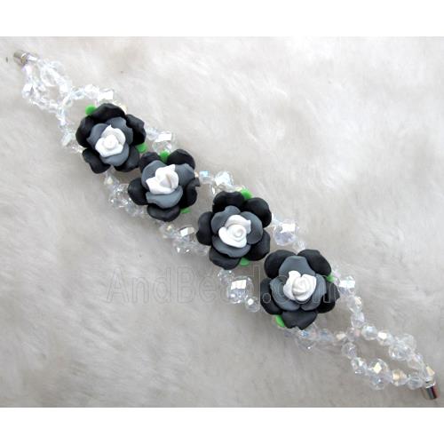 fimo clay bracelet with crystal glass, black