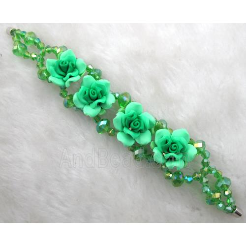 fimo clay bracelet with crystal glass, green