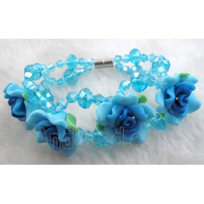 fimo clay bracelet with crystal glass, blue