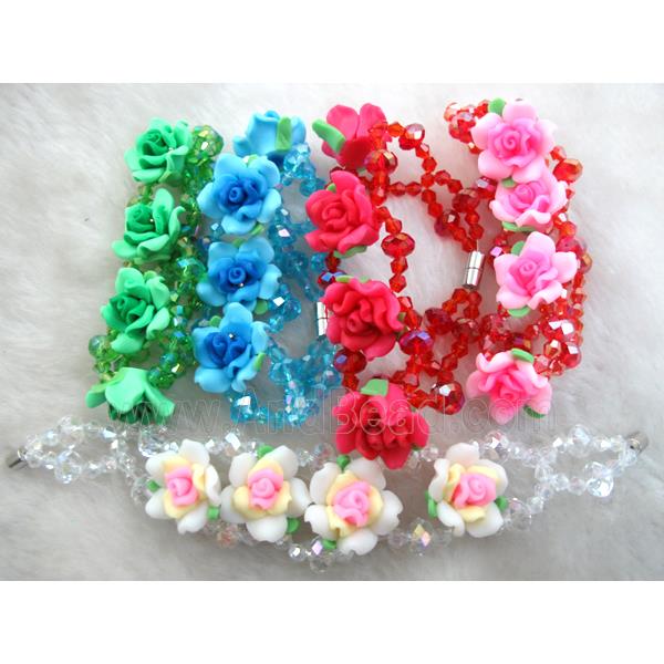 fimo clay bracelet with crystal glass, mixed color
