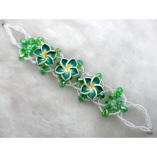 fimo clay bracelet with crystal glass, green