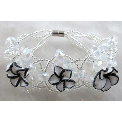 fimo clay bracelet with crystal glass, white