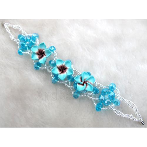 fimo clay bracelet with crystal glass, blue