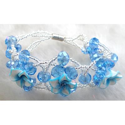 Chinese Crystal glass Bracelet, Fimo flower