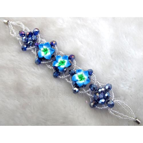 fimo clay bracelet with crystal glass, blue