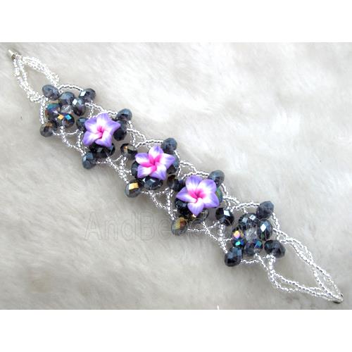 fimo clay bracelet with crystal glass, lavender