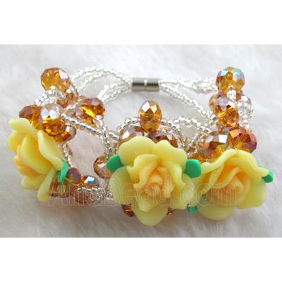 fimo clay bracelet with crystal glass, yellow