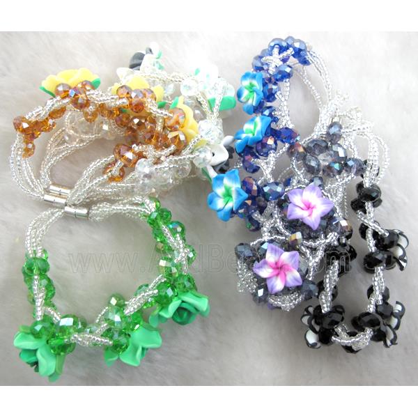 fimo clay bracelet with crystal glass, mixed color