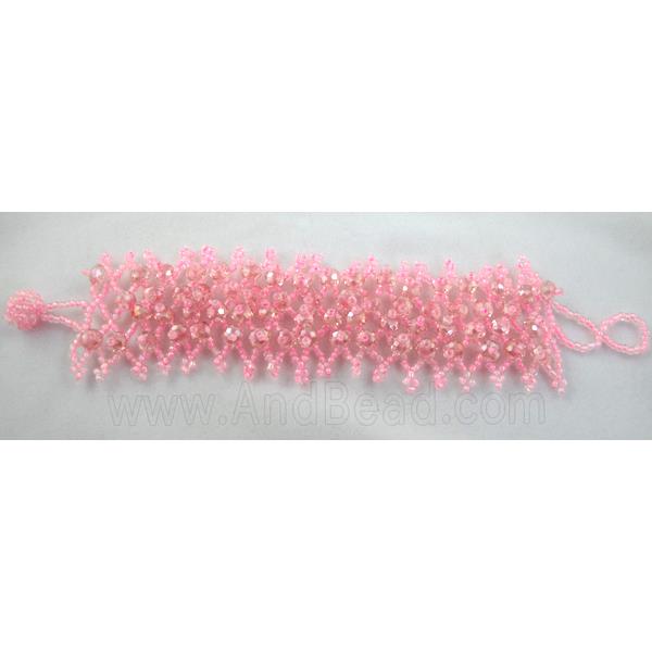 Chinese Crystal glass Bracelet, seed glass bead, pink