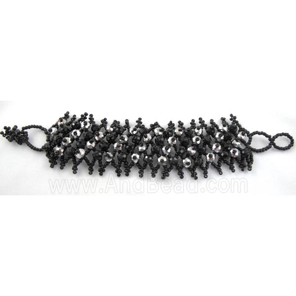 Chinese Crystal glass Bracelet, seed glass bead, black