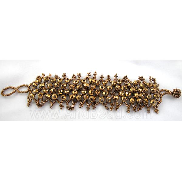 Chinese Crystal glass Bracelet, seed glass bead, golden