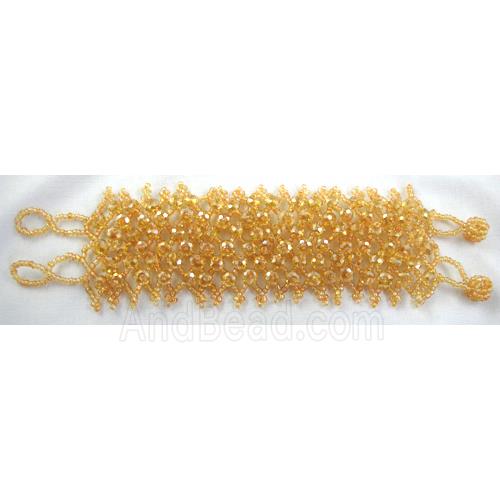 Chinese Crystal glass Bracelet, seed glass bead, gold champagne