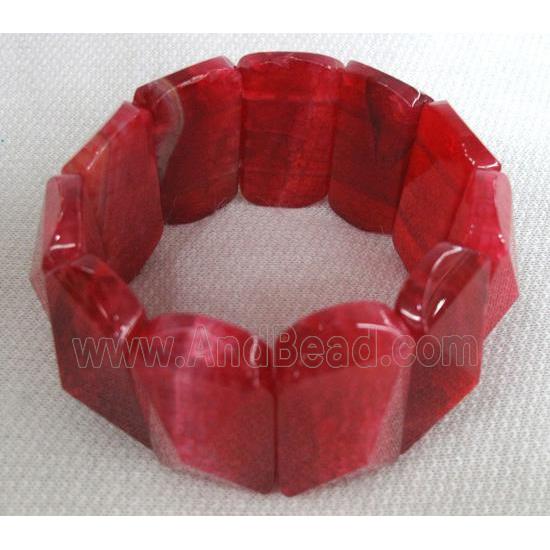agate bracelet, stretchy, faceted point, red