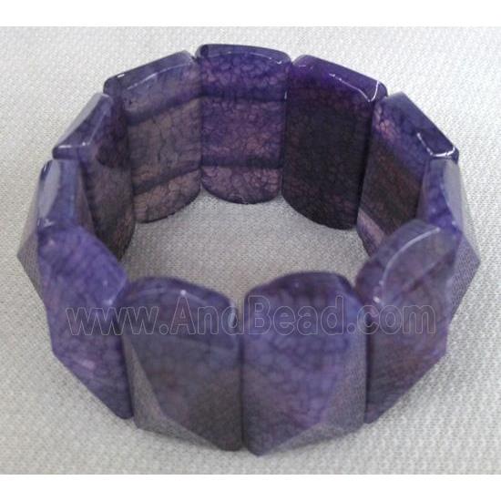 agate bracelet, stretchy, faceted point, purple