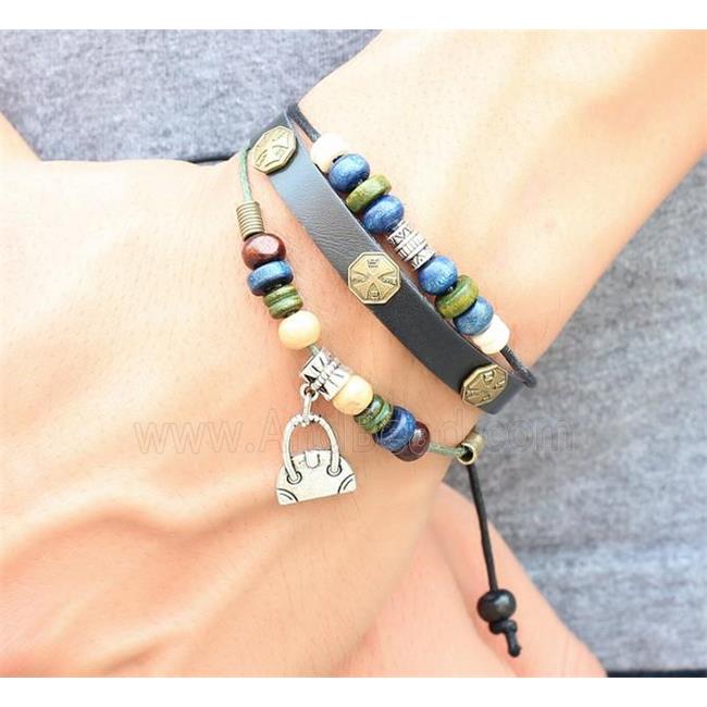 handmade bracelet with leather, alloy bead