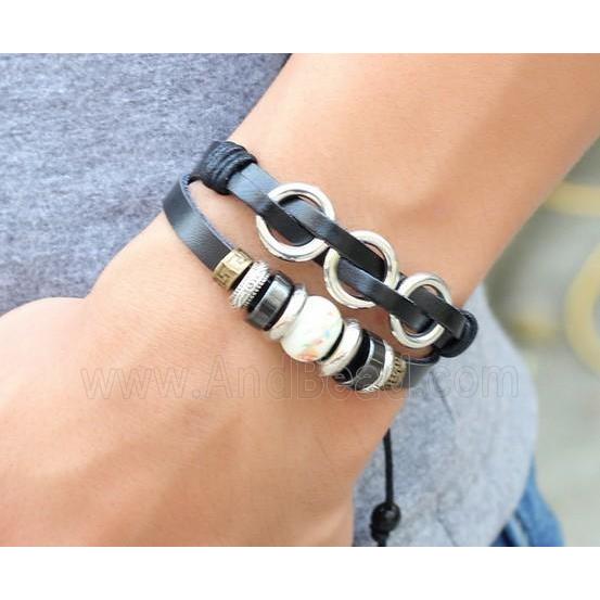 handmade bracelet with leather, alloy bead