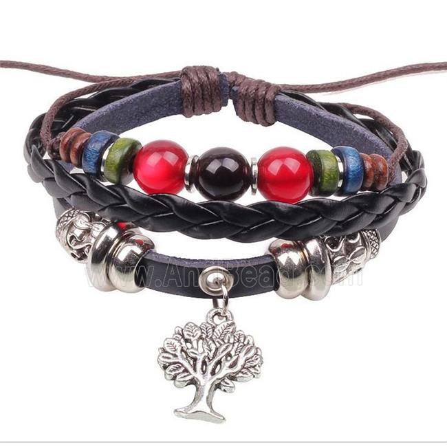 handmade bracelet with leather, alloy bead