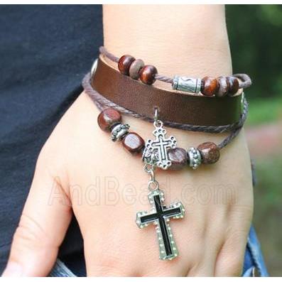 handmade bracelet with leather, alloy bead