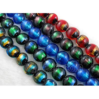 dichromatic lampwork glass beads with foil, flat-round, mixed color