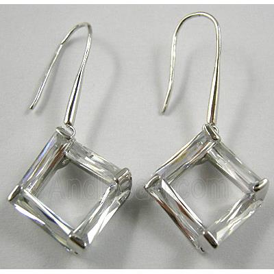 Clean/White CZ Diamond Pane Earrings, Ni-Free