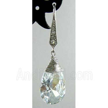 Clean CZ Diamond Drop Earrings, Ni-Free