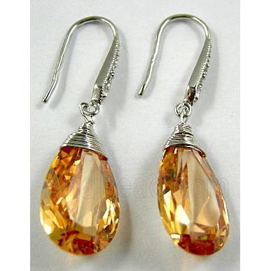 Golden Cubic Zirconia Drop Earrings, Nickel Free