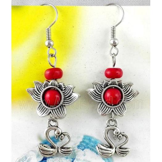 handmade earring with turquoise, copper, alloy bead
