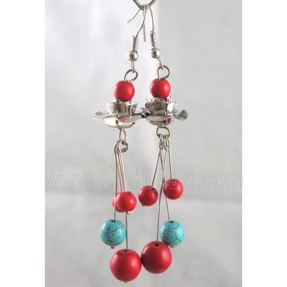 handmade earring with turquoise, copper, alloy bead