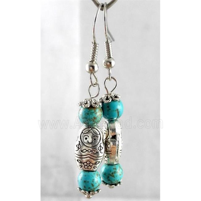 handmade earring with turquoise, copper, alloy bead