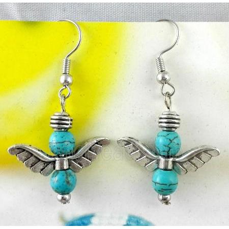 handmade earring with turquoise, copper, alloy bead