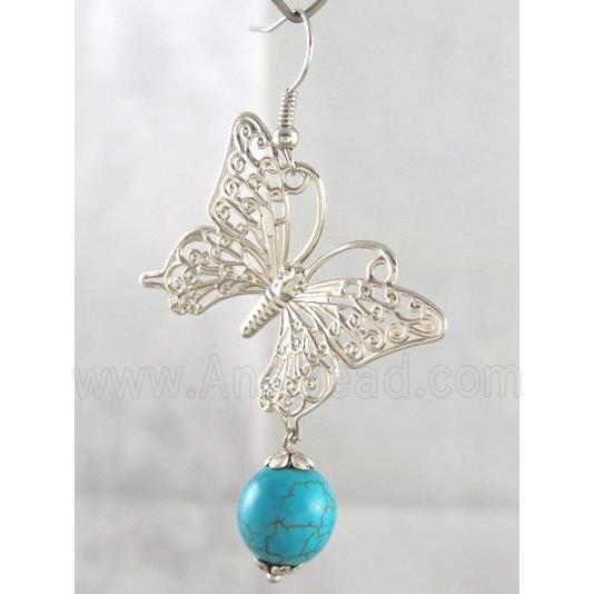 handmade earring with turquoise, copper, alloy bead