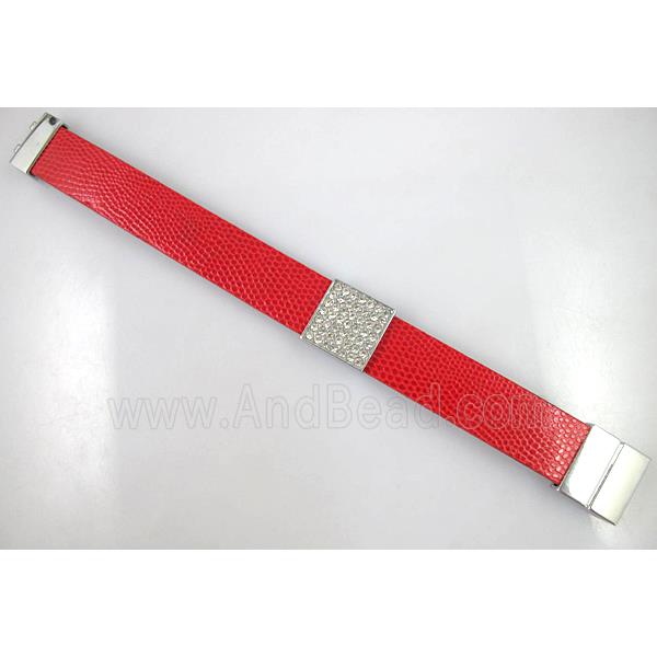 PU Leather Bracelet, alloy bead with mideast rhinestone