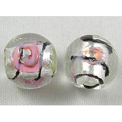 glass lampwork beads with silver foil, line, round, clear