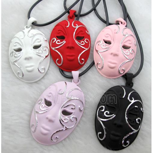 mixed lacquered mask Necklace, alloy, rubber cord