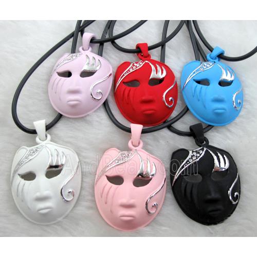lacquered mask Necklace, alloy, rubber cord, mixed