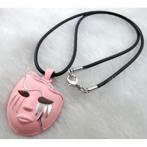 lacquered mask Necklace, alloy, rubber cord