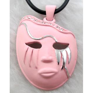 lacquered mask Necklace, alloy, rubber cord
